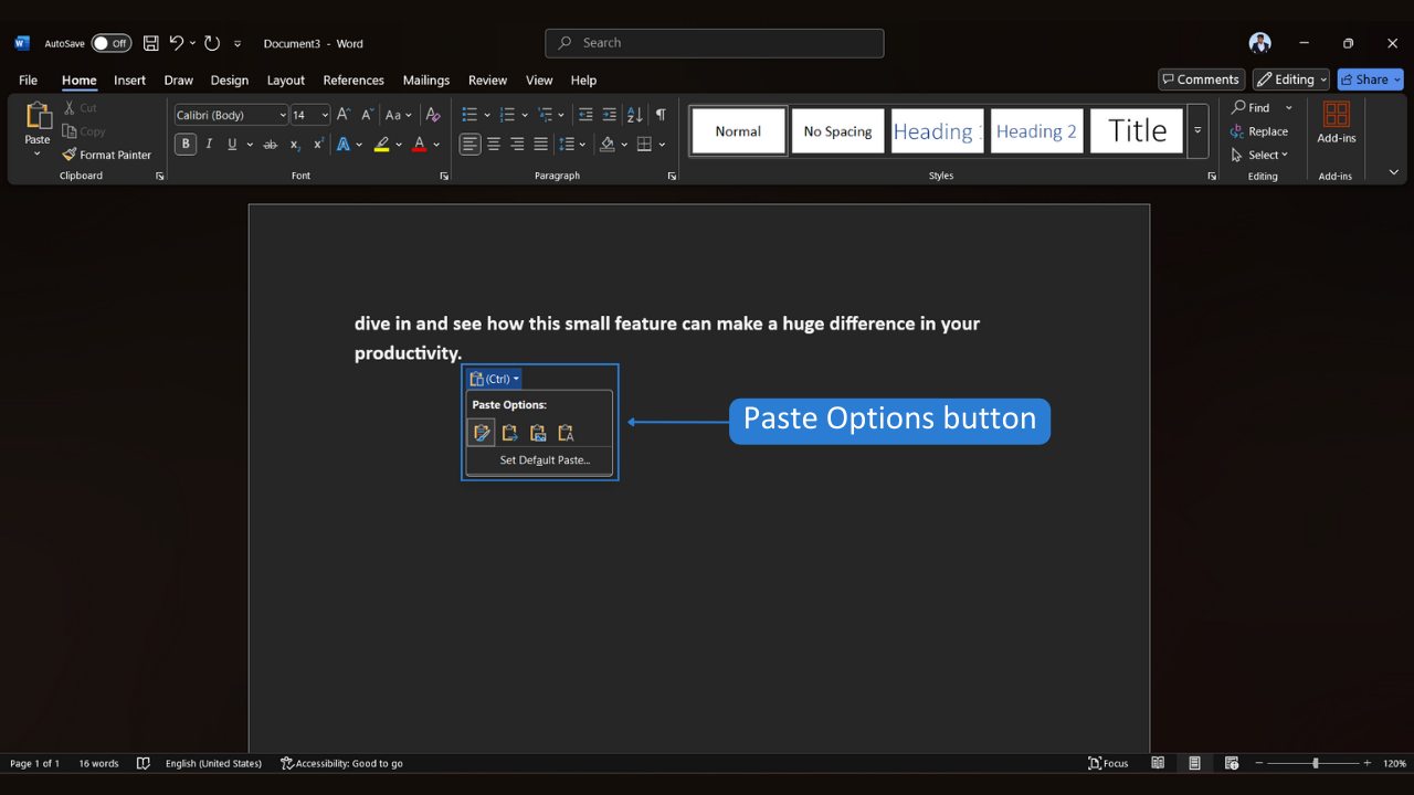 Word Paste Options menu showing text and formatting choices.