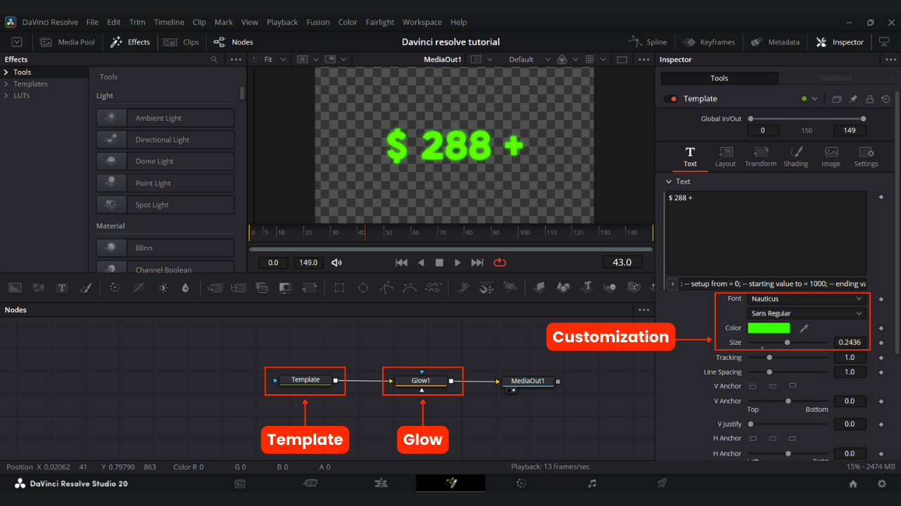 Customize Text+ Settings For Number Counting Effect In Davinci Resolve