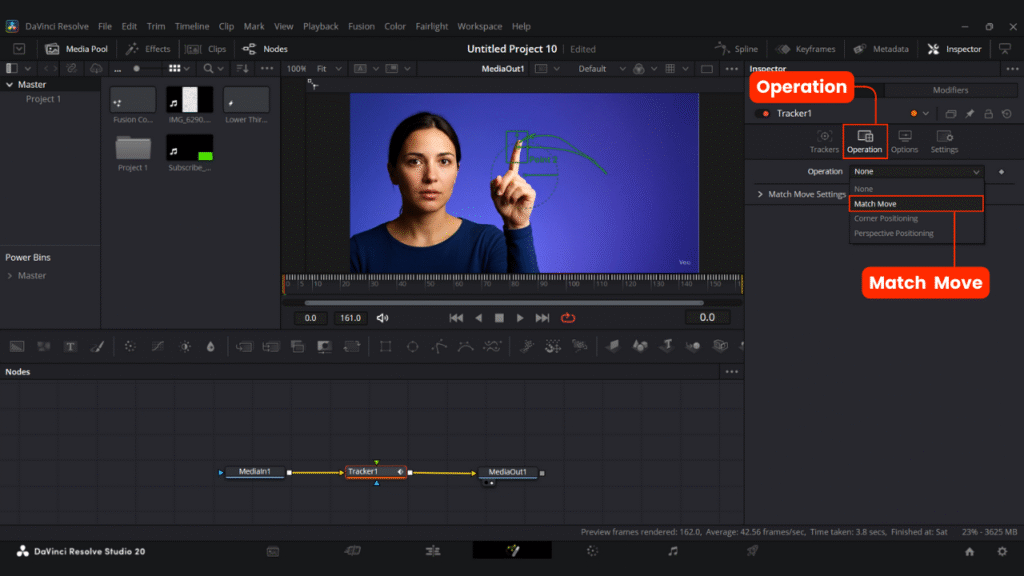 Set the Operation to match move for Tracking in Davinci Resolve