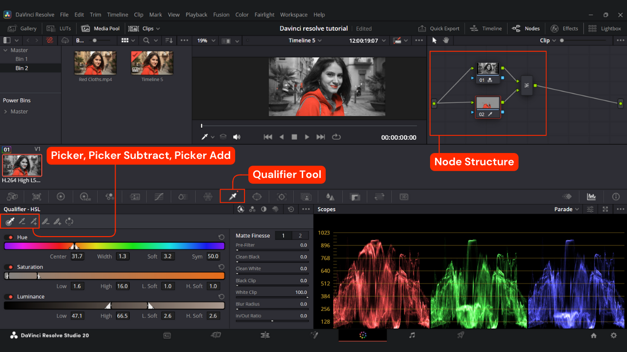 Step 2 Of Isolate Color In DaVinci Resolve Using Qualifier Tool