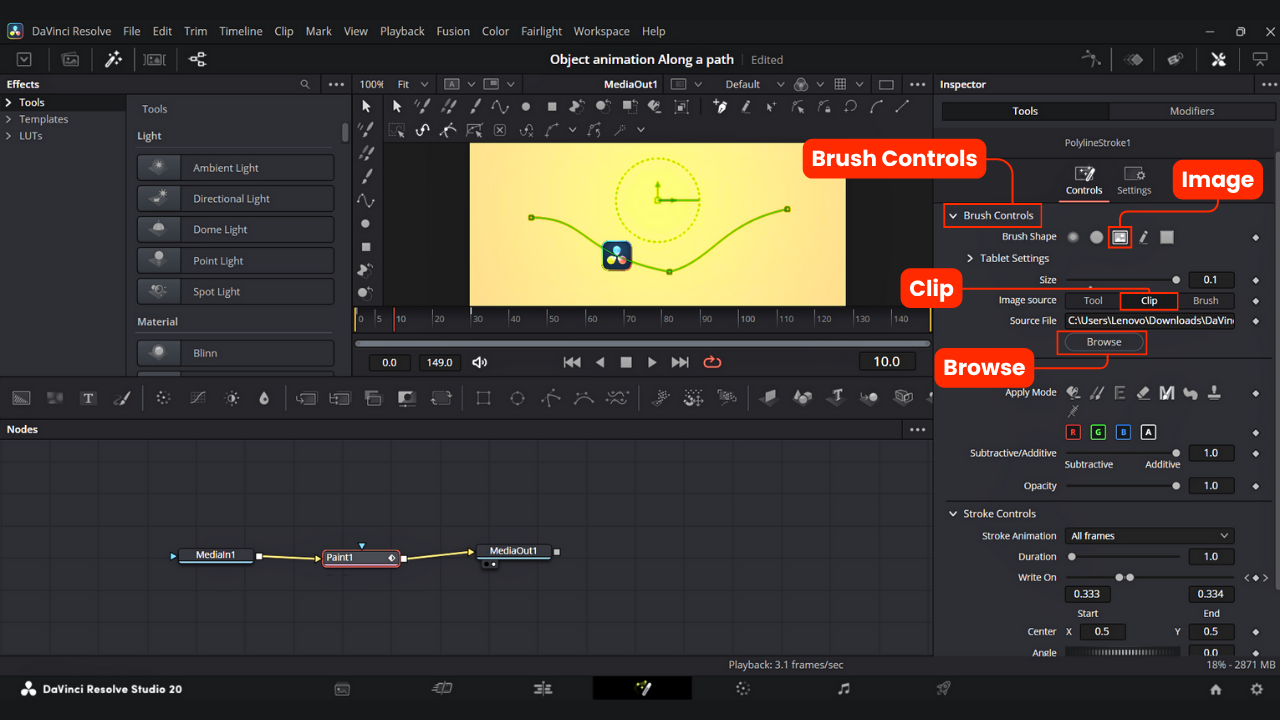Add An Object for path animation In DaVinci Resolve