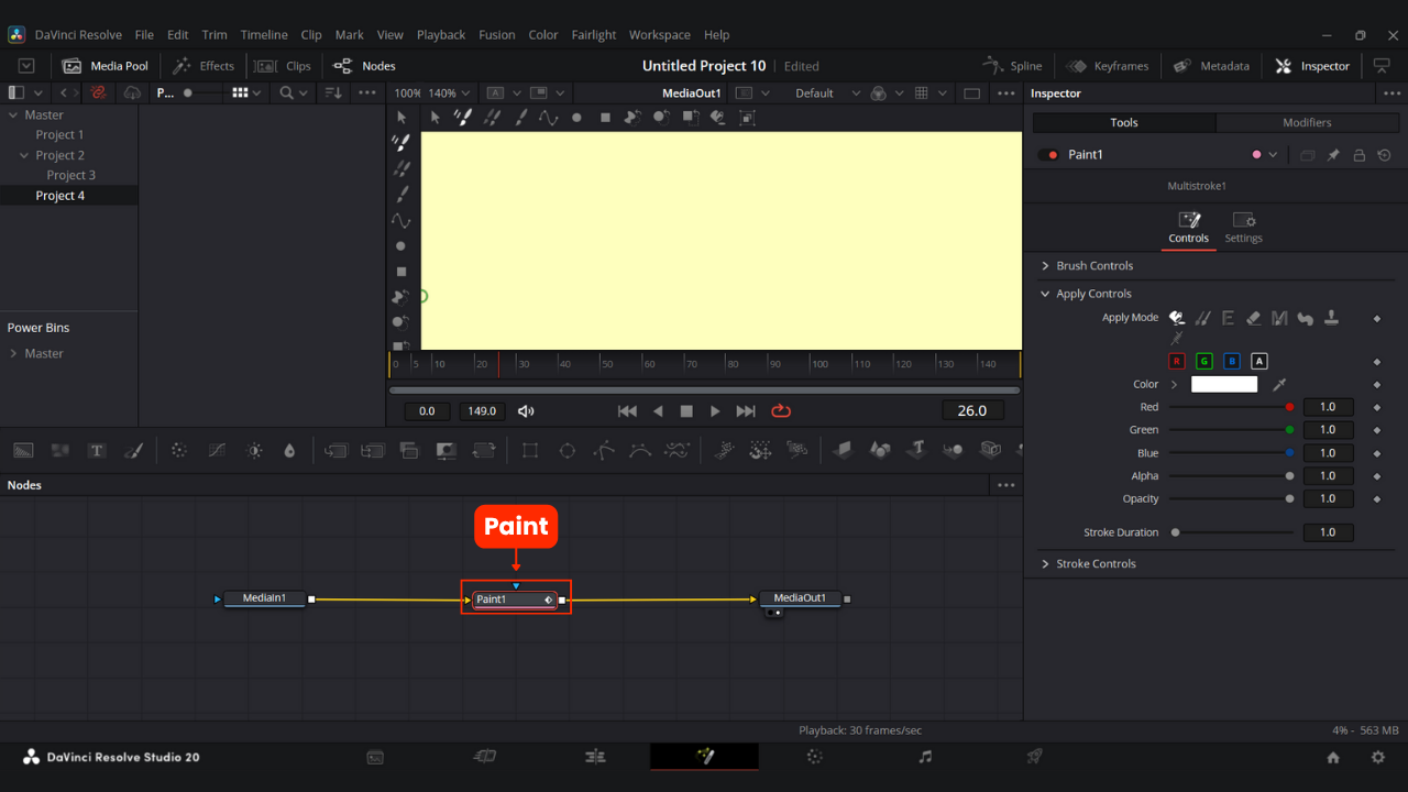 Fusion structure of creating line animation in Davinci Resolve