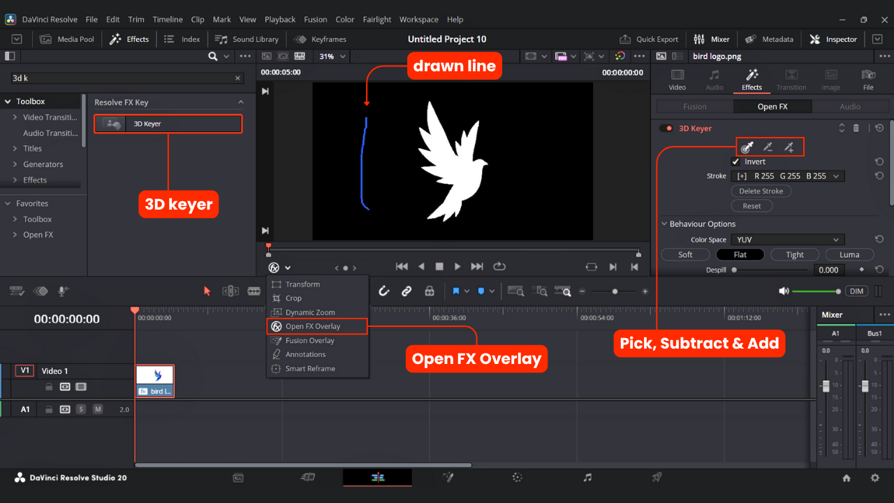 Remove a white background using 3D keyer in Davinci Resolve