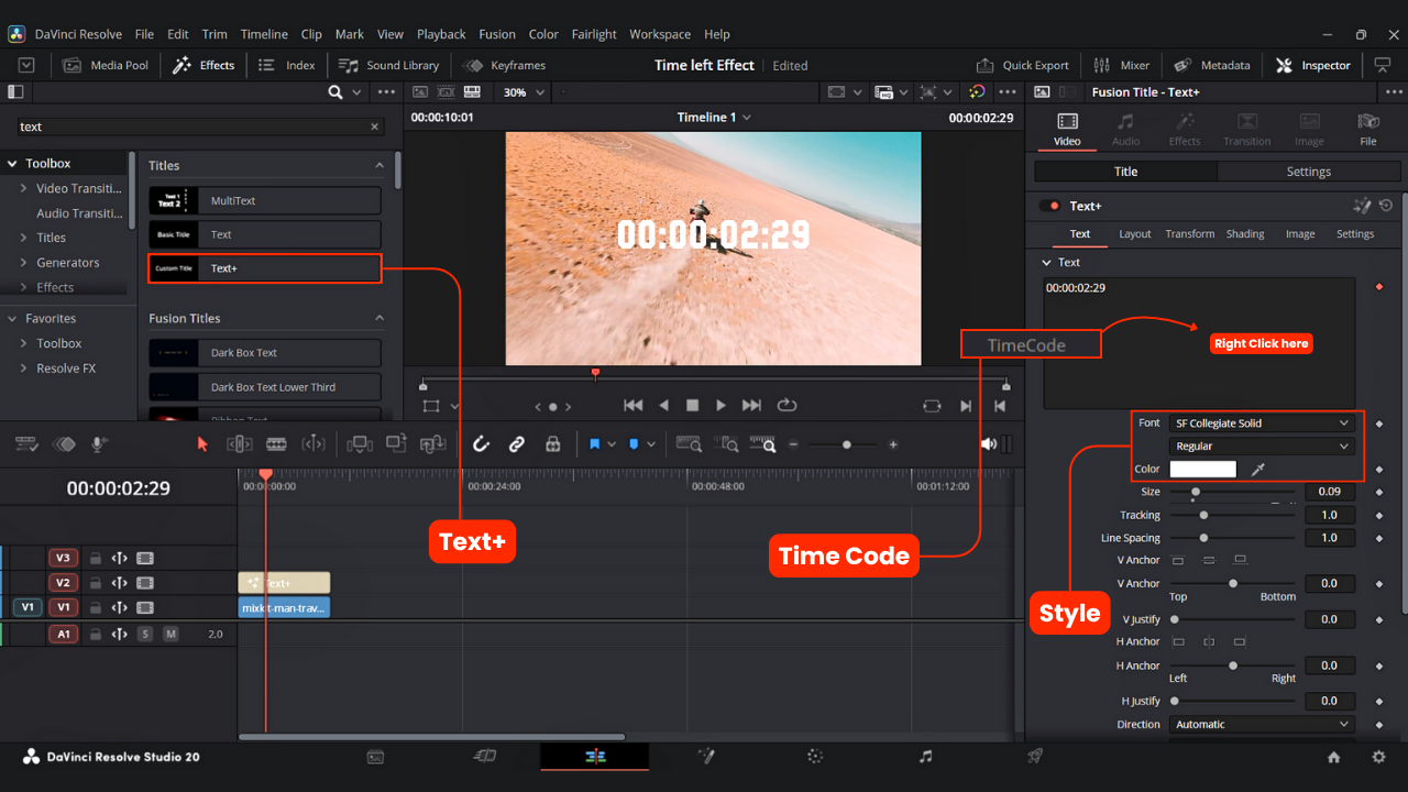 Select a Timecode to create a timer In DaVinci Resolve