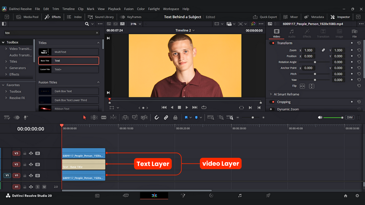 TEXT Behind OBJECTS Timeline Structure In Davinci Resolve